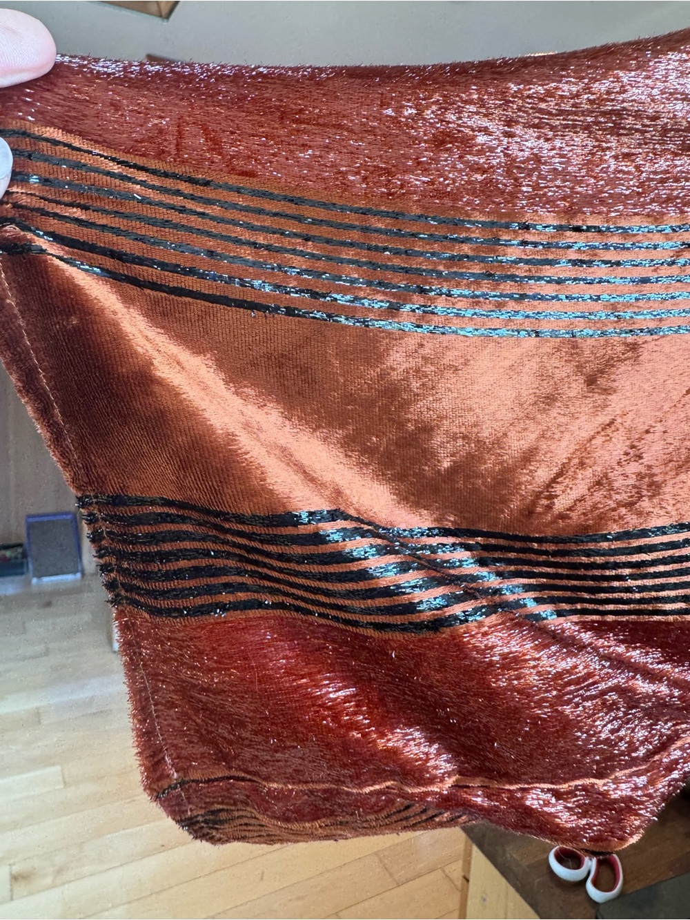 Anthropologie Rust Brown Striped Velvet Duster/Kimono w/ Pockets - Picture 4 of 13